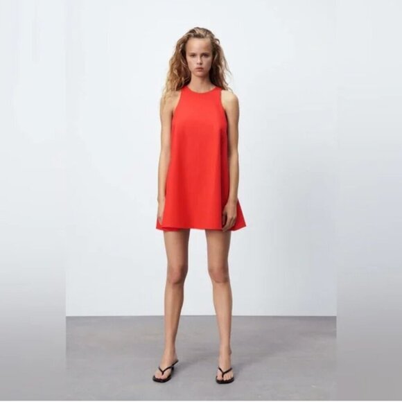 ZARA Vibrant Red A-Line Mini Dress Size Medium NEW WITH TAG! - Picture 3 of 4